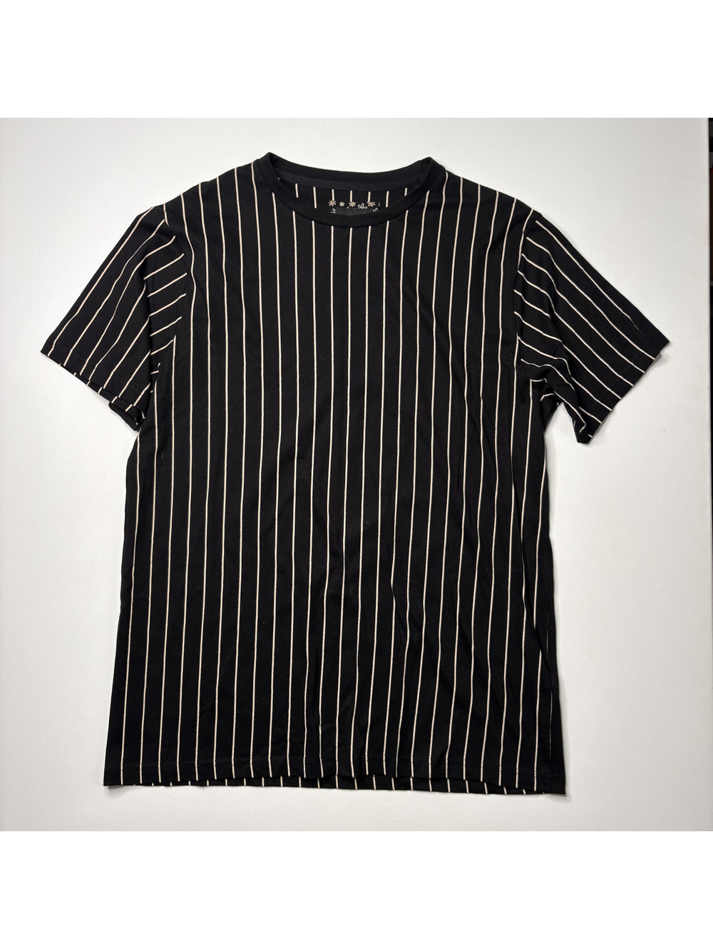 Denim & Flower Black Vertical Striped T-Shirt Large